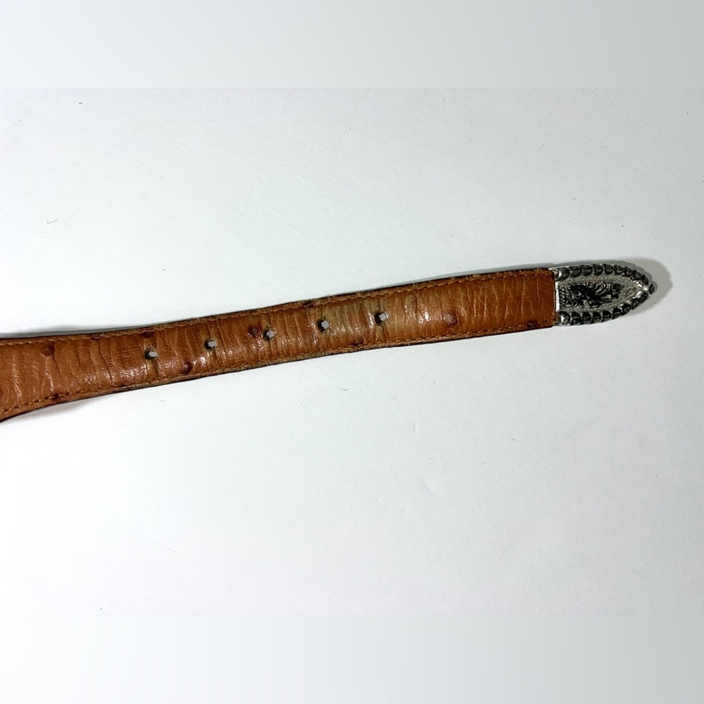 Tony Lama Size 32 5597L 1" Mens Ostrich Print Belt Silver Toned Buckle Western - Picture 12 of 13